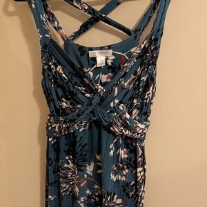 Motherhood Strapless Dress in Blue with Floral Design